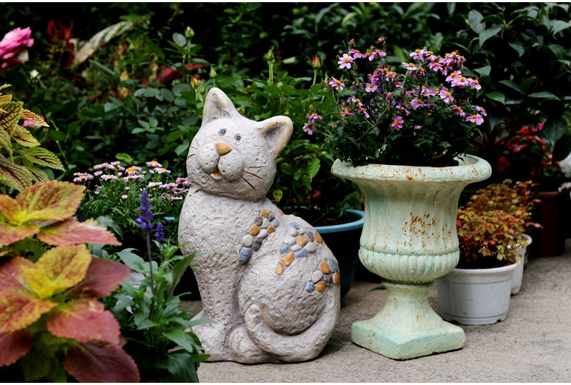 Animal Statue, Sitting Cat Statues Garden Courtyard Decoration, Villa Outdoor Decor Gardening