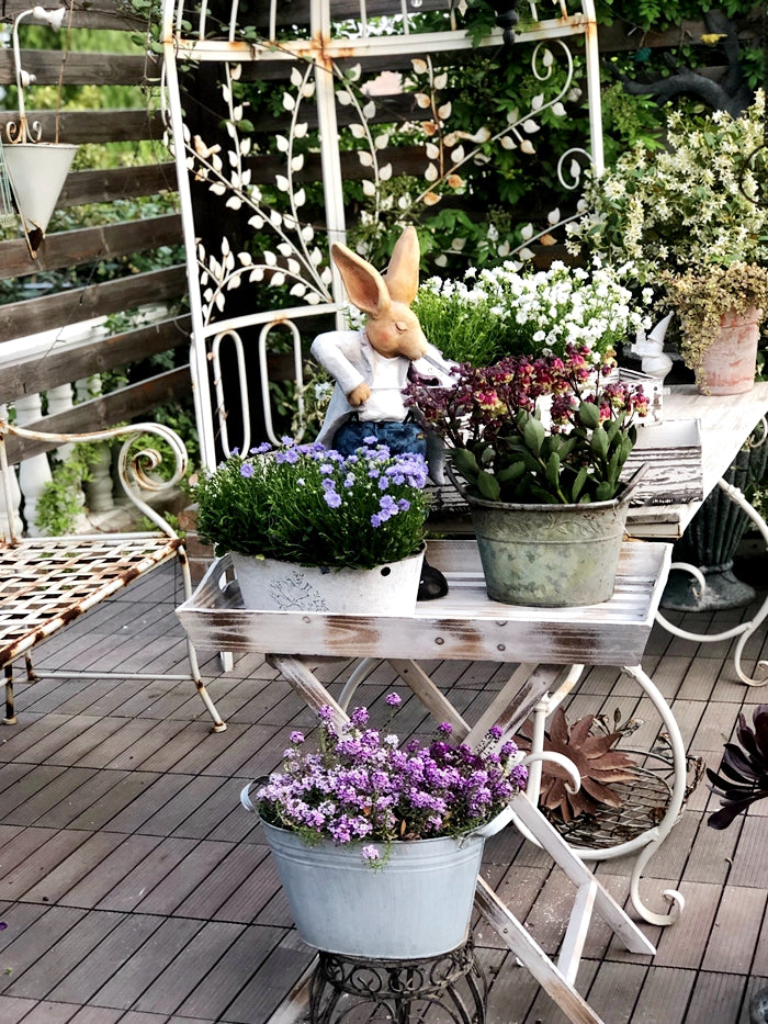 Rabbit Statues, Bunny Flower Pot, Garden Courtyard Decoration, Villa Outdoor Decor Gardening Ideas, House Warming Gift