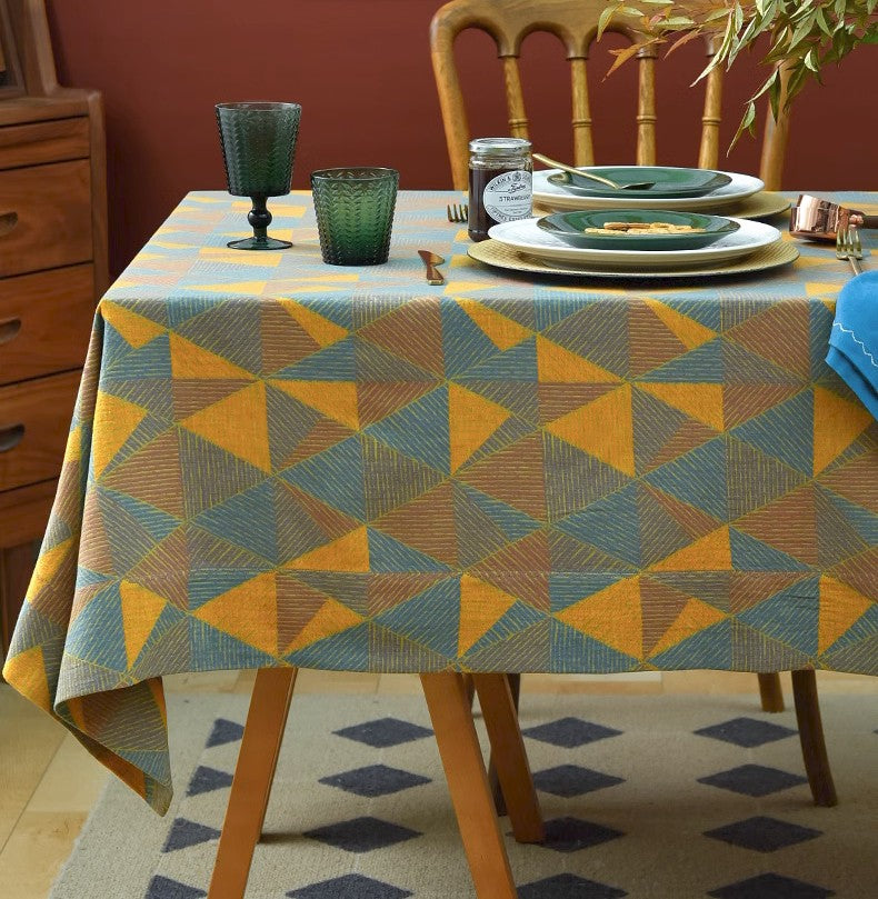 Cotton Triangle Pattern Tablecloth for Kitchen, Table Cloth, Extra Large Rectangle Table Covers for Dining Room Table, Square Tablecloth for Coffee Table