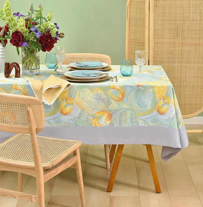 Country Farmhouse Tablecloth, Extra Large Rectangle Tablecloth for Dining Room Table, Tulip Flowers Rustic Table Covers for Kitchen, Square Tablecloth for Round Table