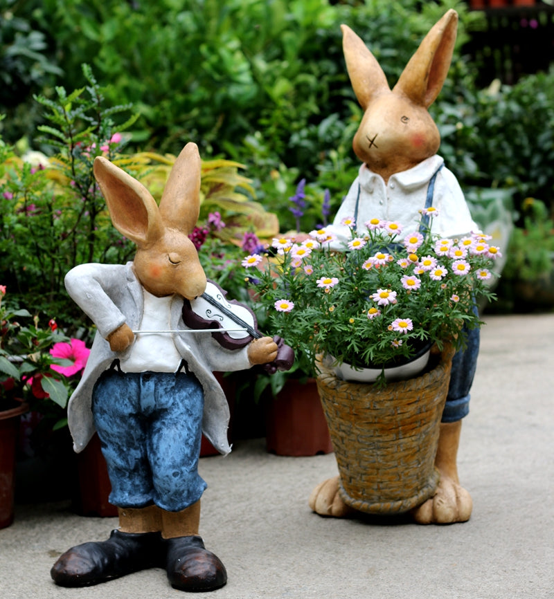 Rabbit Statues, Bunny Flower Pot, Garden Courtyard Decoration, Villa Outdoor Decor Gardening Ideas, House Warming Gift