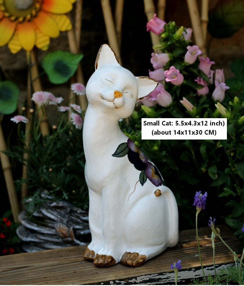 Lovely Cat Statues, Sitting Cats Resin Statues, Villa Outdoor Decor Gardening Ideas, Garden Courtyard Decoration, House Warming Gift