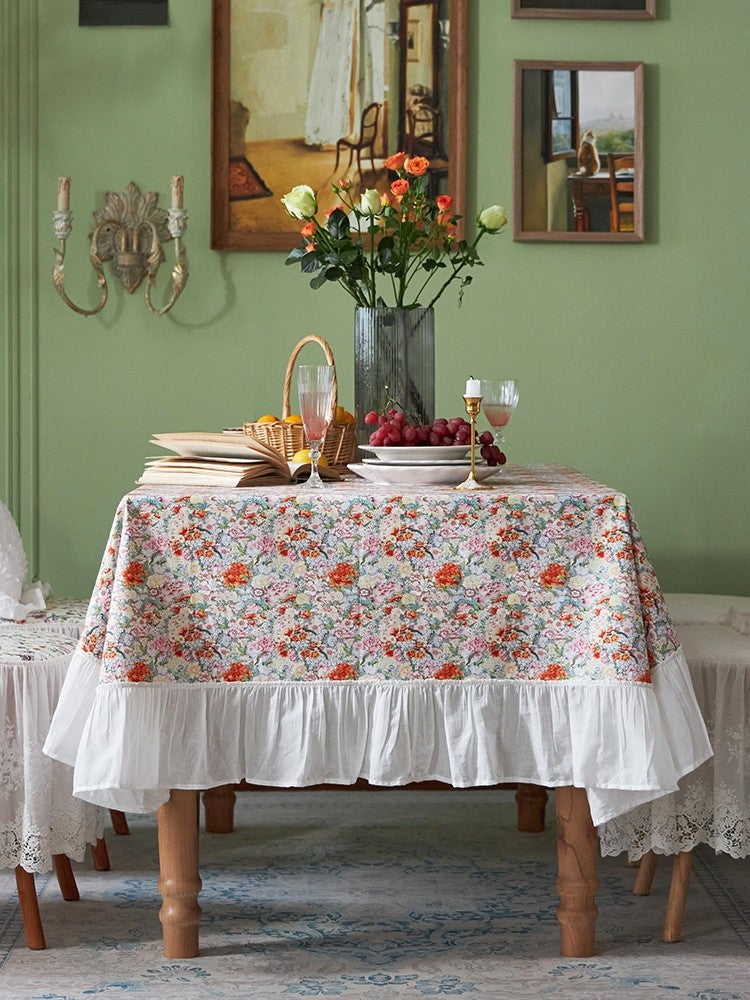 Extra Large Rectangle Tablecloth for Dining Room Table, Natural Spring Flower Farmhouse Table Cloth, Flower Pattern Cotton Tablecloth, Square Tablecloth for Round Table