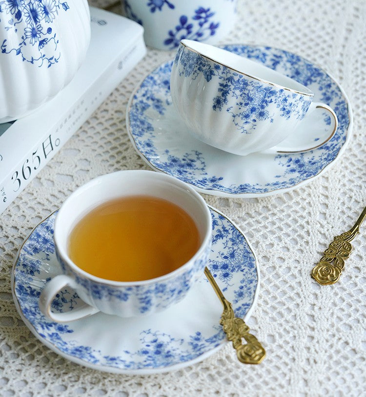 Blue Bone China Porcelain Tea Cup Set, Royal Ceramic Cups, Unique Blue Tea Cup and Saucer in Gift Box, Elegant Ceramic Coffee Cups