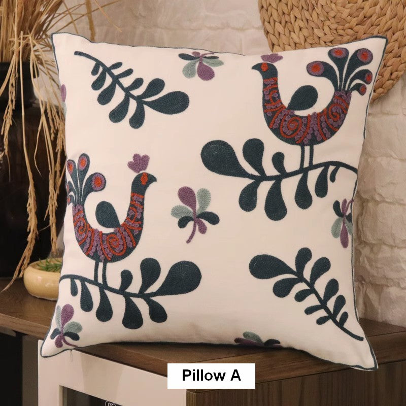 Love Birds Decorative Sofa Pillows, Cotton Decorative Pillows, Farmhouse Embroider Cotton Pillow Covers, Decorative Throw Pillows for Couch