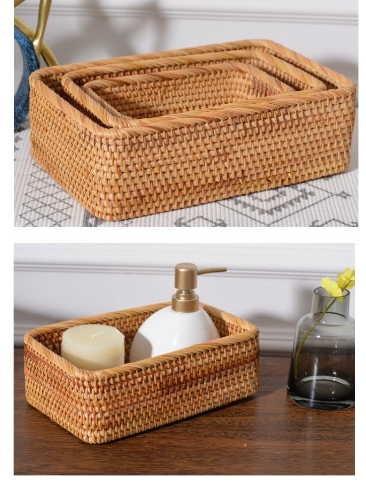 Handmade Rectangular Basket, Rattan Storage Basket, Storage Baskets for Kitchen and Bathroom, Rustic Baskets for Living Room