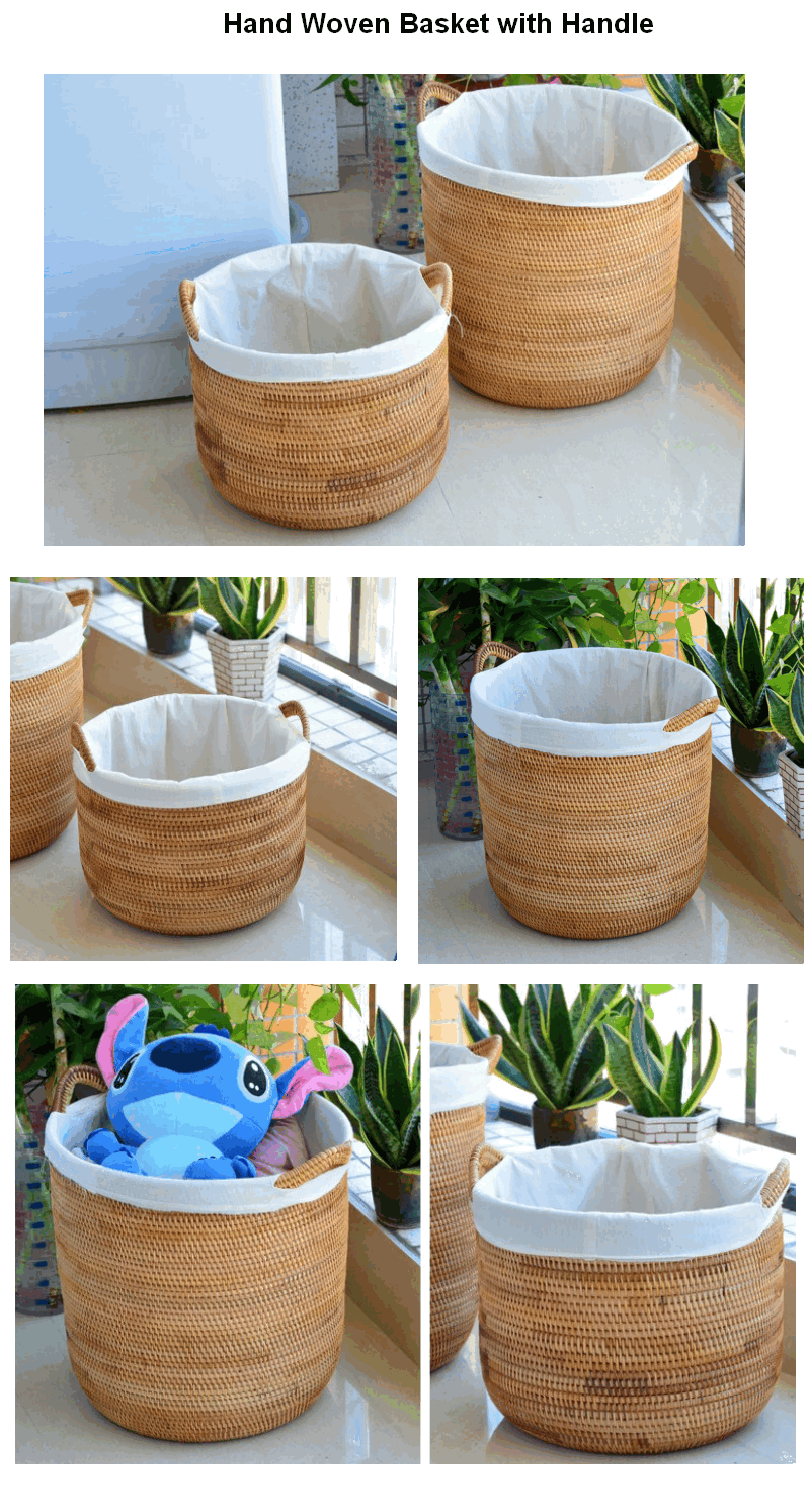 Large Hand Woven Round Basket with Handle, Large Woven Basket