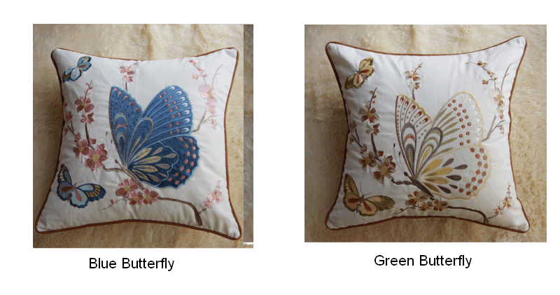 Embroider Butterfly Cotton and linen Pillow Cover, Decorative Throw Pillow, Sofa Pillows, Home Decor