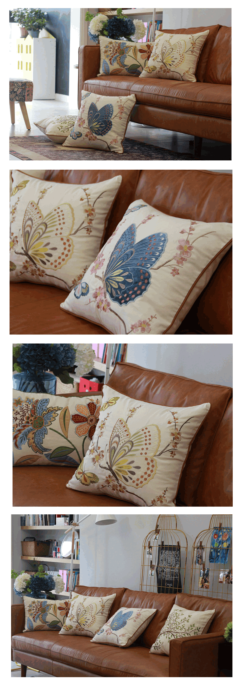 Embroider Butterfly Cotton and linen Pillow Cover, Decorative Throw Pillow, Sofa Pillows, Home Decor