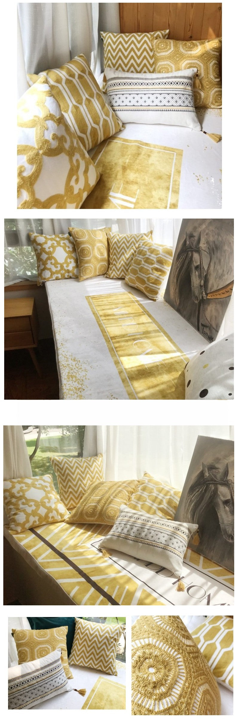 Cotton Yellow Pillow Cover, Decorative Throw Pillow, Sofa Pillows, Home Decoration