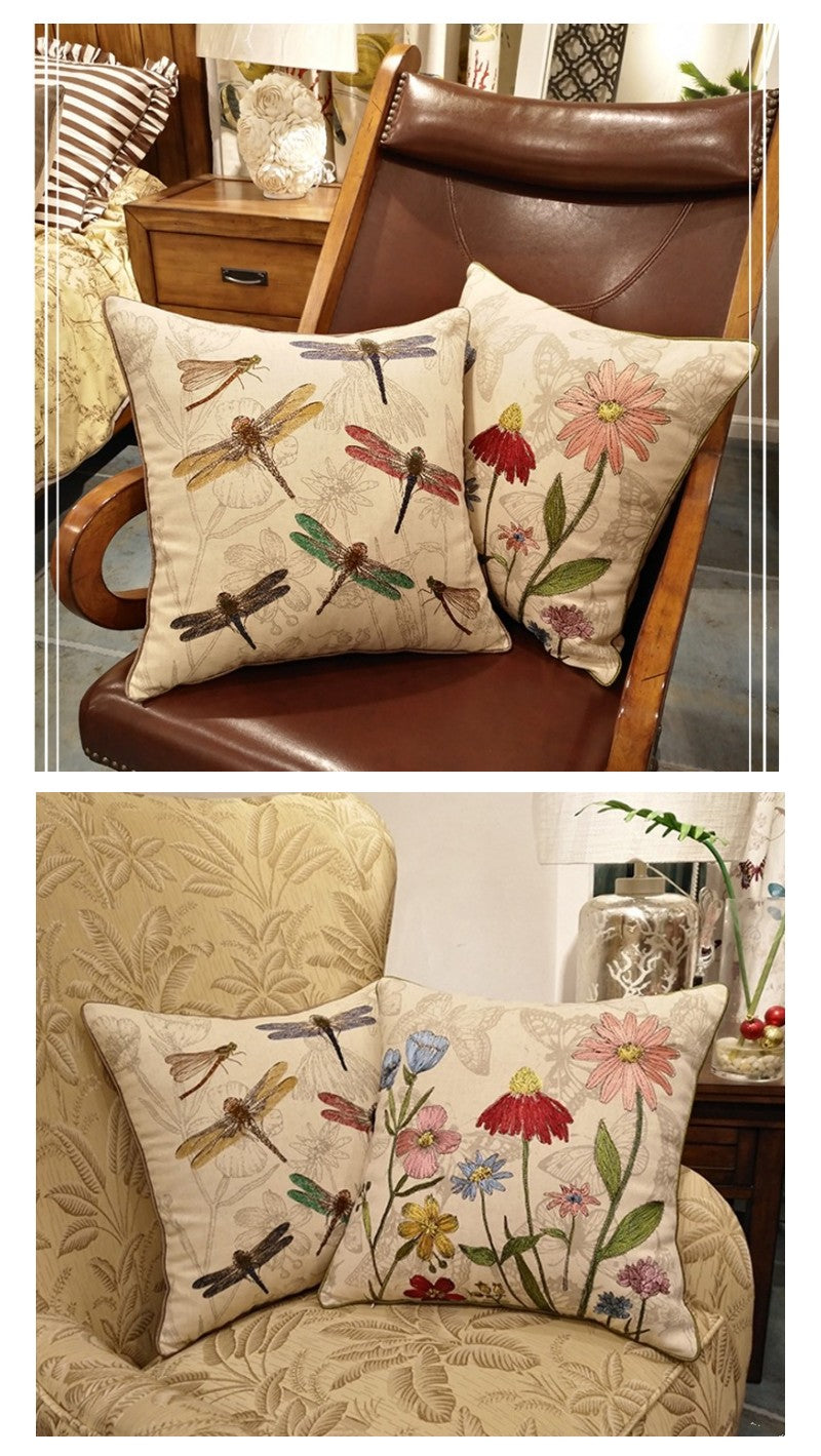Dragon Flower and Flower Cotton and linen Pillow Cover, Embroider Decorative Throw Pillow, Sofa Pillows, Home Decoration