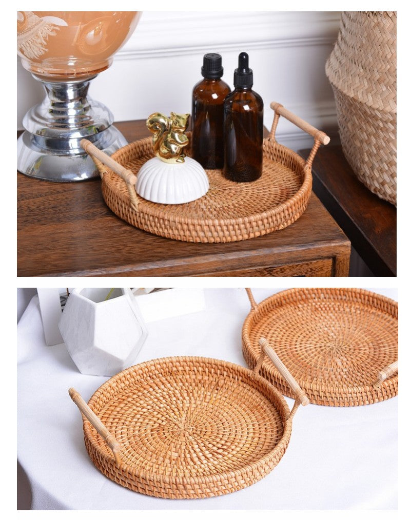 Cute Small Rattan Basket. Fruit Basket. Handmade Round Basket with Handle. Storage Baskets for Kitchen and Bathroom