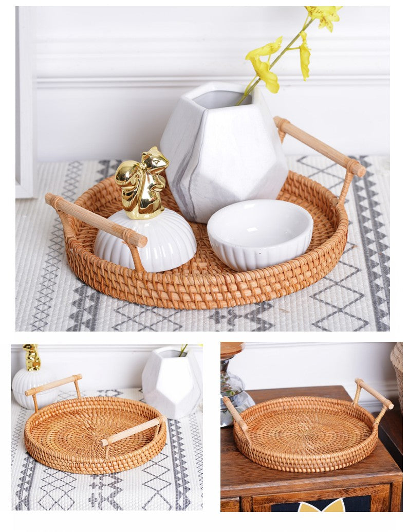 Cute Small Rattan Basket. Fruit Basket. Handmade Round Basket with Handle. Storage Baskets for Kitchen and Bathroom