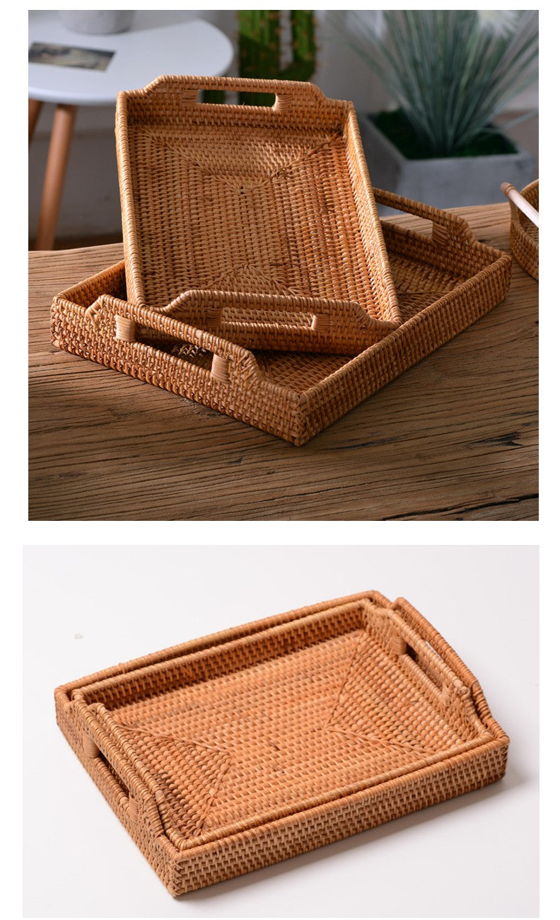 Rattan Bread Plate, Handmade Storage Basket, Fruit Plate for Kitchen and Dining Room