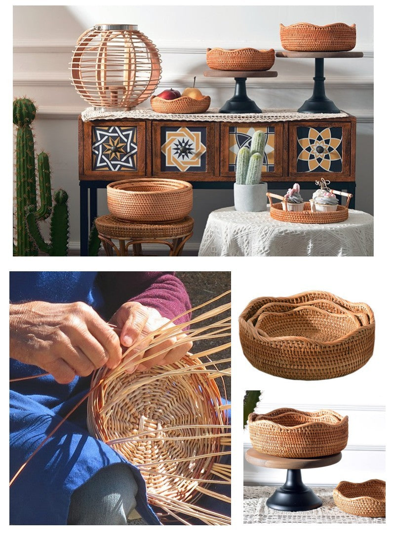 Handmade Round Basket, Lovely Rattan Basket, Fruit Basket, Storage Baskets for Kitchen and Dining Room