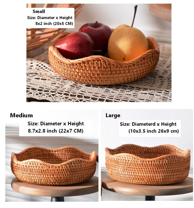 Handmade Round Basket. Lovely Rattan Basket. Fruit Basket. Storage Baskets for Kitchen and Dining Room