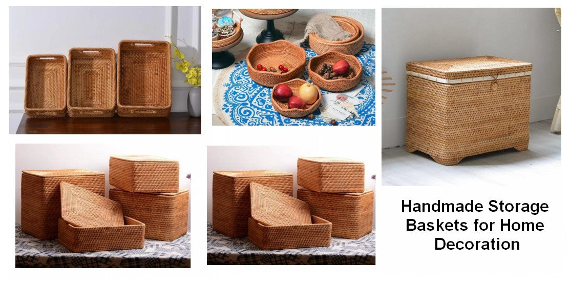 Round Storage Baskets, Storage Baskets for Kitchen, Wicker Storage Baskets, Storage Baskets for Bathroom, Rectangular Storage Basket
