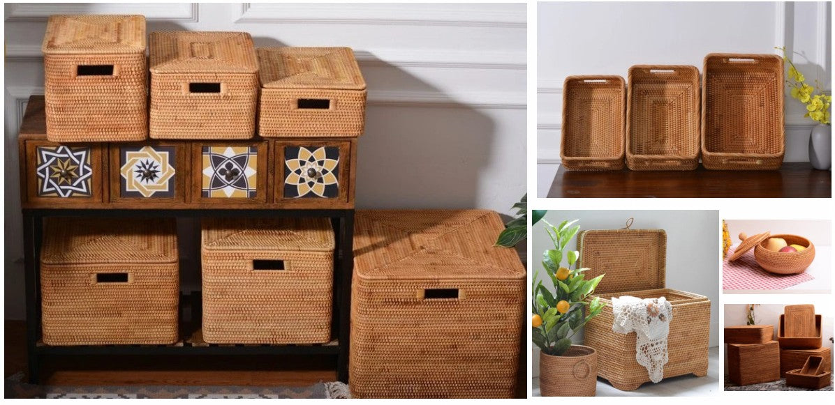 Rectangular Storage Baskets for Shelves, Storage Basket for Shelves, Decorative Baskets for Shelves, Rattan Storage Containers, Wicker Storage Baskets