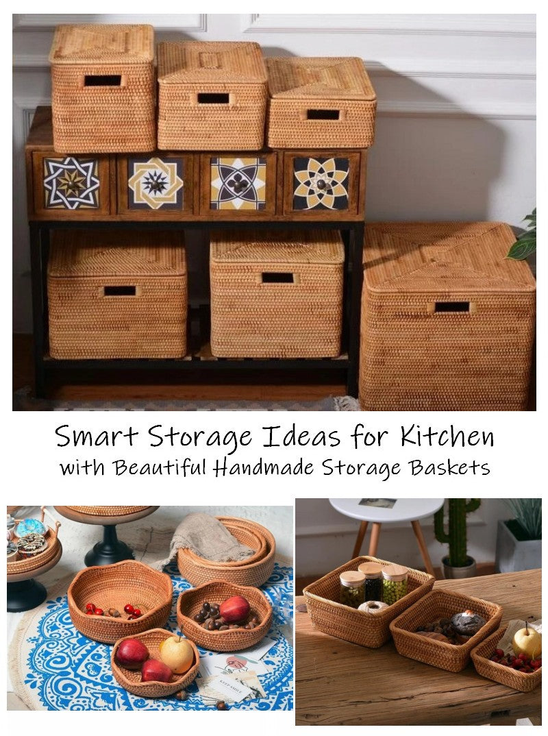 kitchen storage ideas, rectangular storage baskets, storage baskets for kitchen, rattan storage baskets