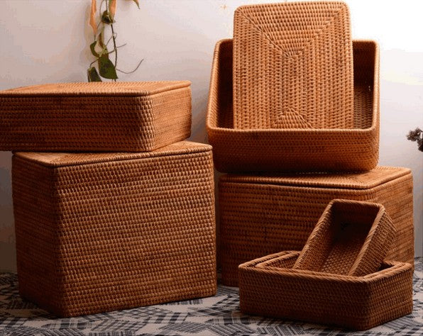 rattan baskets, storage baskets with lids, storage basket for shelves, rectangular storage baskets