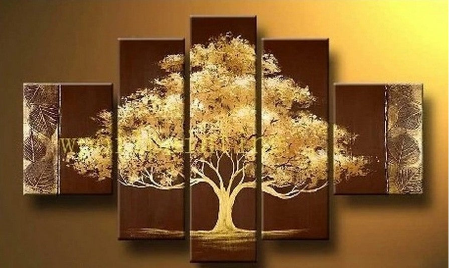 Tree of Life Painting, Heavy Texture Art, 5 Piece Canvas Painting, Wall Art, Large Art, Acrylic Art