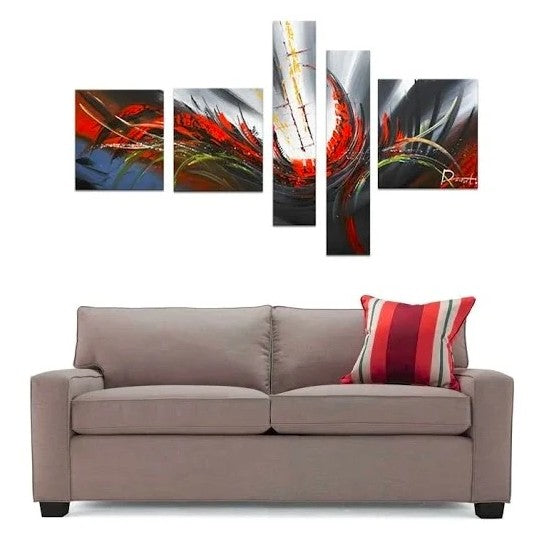 Abstract Lines, Affordable Canvas Paintings, Acrylic Art, 5 Piece Wall Painting, Multi Panel Canvas Painting Sets