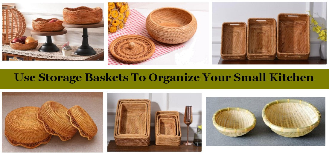 Use Small Storage Baskets to Organize Your Small Kitchen, Wicker Storage Baskets for Kitchen, Pantry Storage Ideas, Woven Storage Baskets for Kitchen 