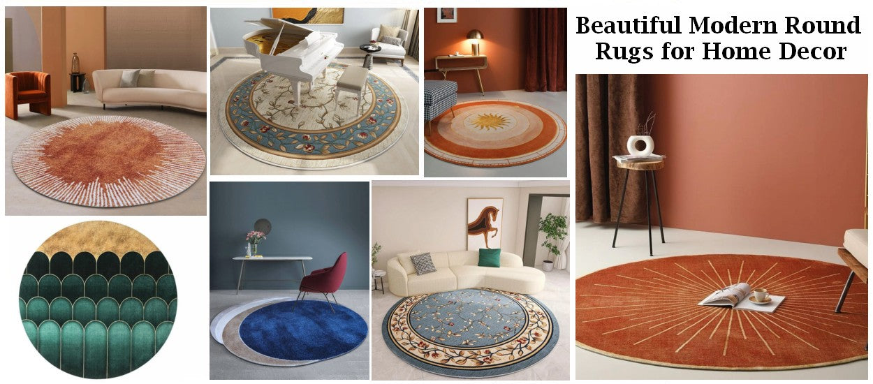 Round Area Rugs, Geometric Modern Rugs, Living Room Modern Rugs, Grey Orange Blue Green Modern Rugs, Contemporary Modern Rugs for Dining Room, Coffee Table Rugs, Kitchen Rugs, Bedroom Rugs