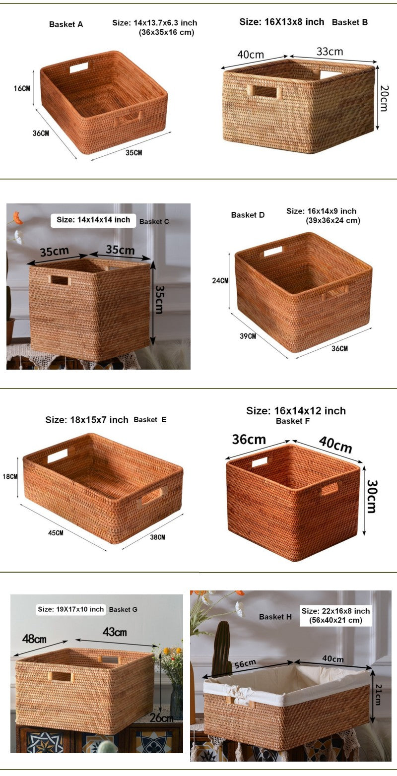 Storage Basket for Shelves, Large Rectangular Storage Baskets, Storage Baskets for Kitchen, Woven Rattan Storage Baskets for Bedroom