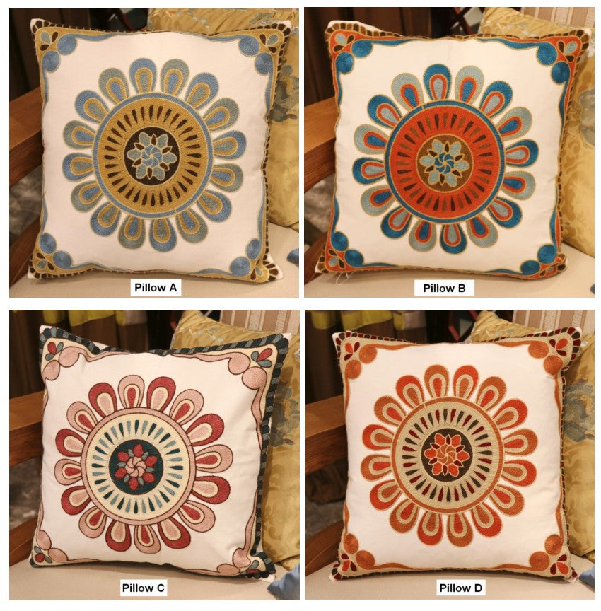 Decorative Throw Pillows for Couch. Embroider Flower Cotton Pillow Covers. Cotton Flower Decorative Pillows. Farmhouse Decorative Sofa Pillows