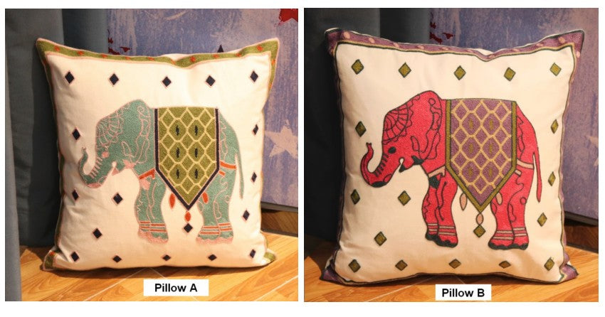 Elephant Embroider Cotton Pillow Covers, Farmhouse Decorative Sofa Pillows, Cotton Decorative Pillows, Decorative Throw Pillows for Couch