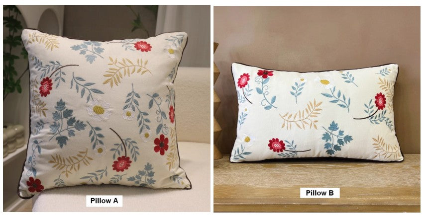 Decorative Throw Pillows for Couch, Embroider Flower Cotton Pillow Covers, Spring Flower Decorative Throw Pillows, Farmhouse Sofa Decorative Pillows