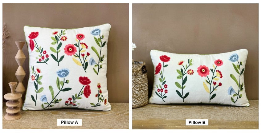 Throw Pillows for Couch, Spring Flower Decorative Throw Pillows, Farmhouse Sofa Decorative Pillows, Embroider Flower Cotton Pillow Covers