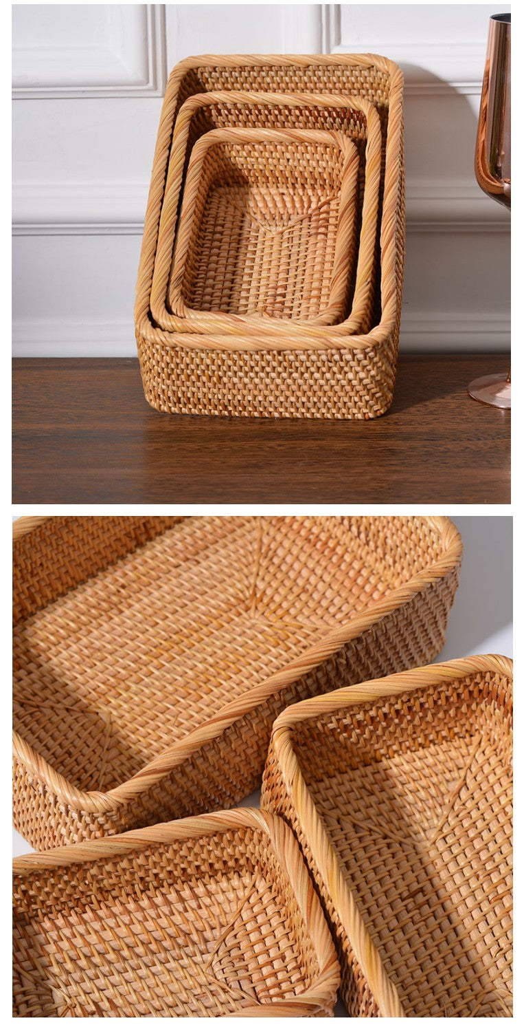 Handmade Rectangular Basket, Rattan Storage Basket, Storage Baskets for Kitchen and Bathroom, Rustic Baskets for Living Room