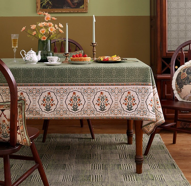 Rectangle Table Cover Ideas for Dining Table, Square Tablecloth for Round Table, Green Flower Pattern Table Cover for Kitchen, Outdoor Picnic Tablecloth