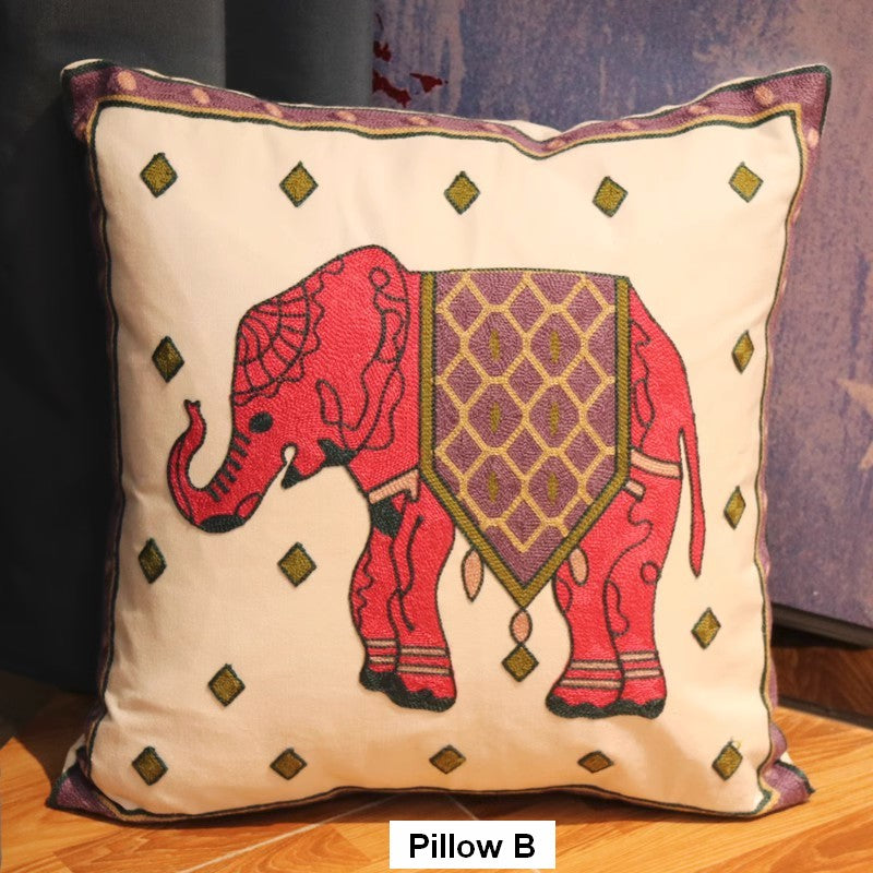 Elephant Embroider Cotton Pillow Covers, Farmhouse Decorative Sofa Pillows, Cotton Decorative Pillows, Decorative Throw Pillows for Couch