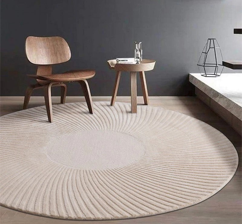 Coffee Table Round Area Rugs, Mid Century Modern Round Rug for Dining Room Table, Floor Carpets for Bedroom, Circular Modern Wool Rugs for Living Room