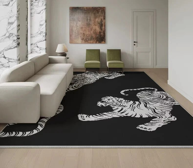 Tiger Black Contemporary Modern Rugs, Modern Rugs for Living Room
