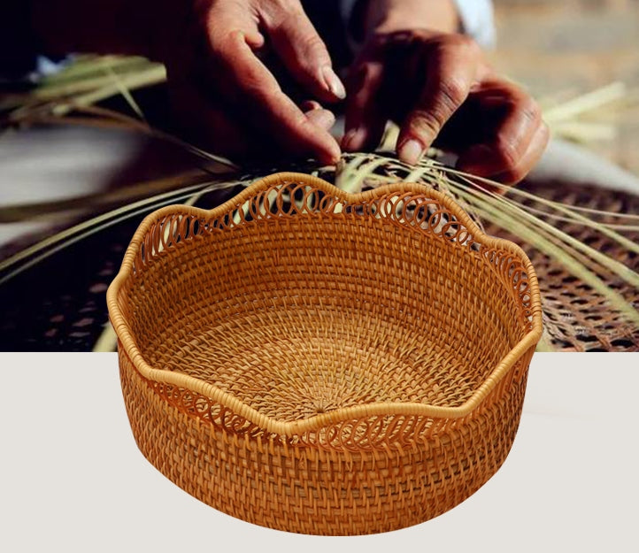 Handmade Round Basket. Rattan Woven Basket. Fruit Basket. Storage Baskets. Rustic Baskets