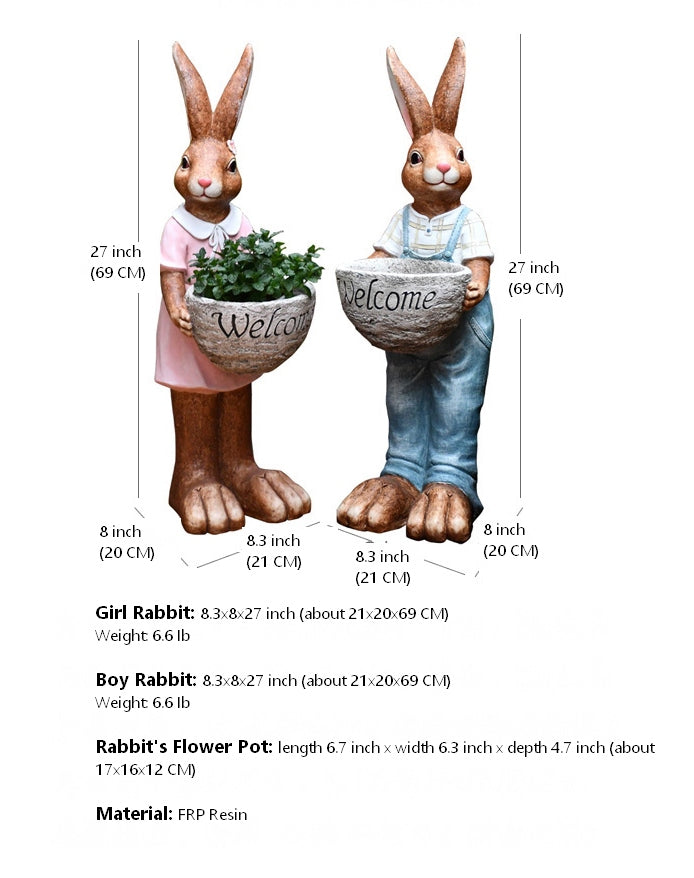 Large Rabbit Lovers Statue for Garden, Bunny Flowerpot, Garden Courtyard Ornament