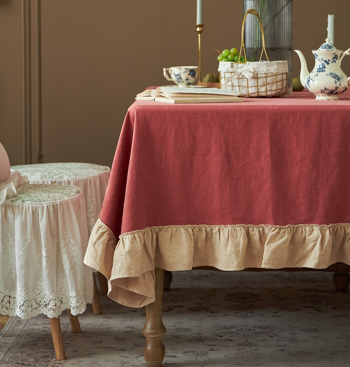 Square Tablecloth for Round Table, Red Modern Table Cloth, Ramie Tablecloth for Home Decoration, Extra Large Rectangle Tablecloth for Dining Room Table