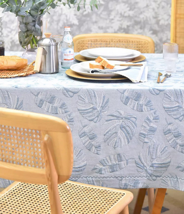 Large Rectangle Table Covers for Dining Room Table, Square Tablecloth for Round Table,Monstera Leaf Modern Table Cloths for Kitchen, Simple Contemporary Cotton Tablecloth