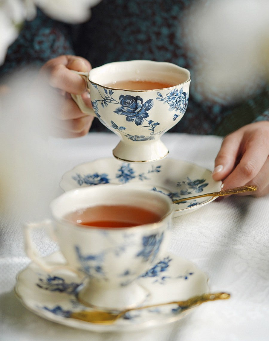 Royal Ceramic Cups. French Style China Porcelain Tea Cup Set. Unique Tea Cup and Saucers. Elegant Vintage Ceramic Coffee Cups for Afternoon Tea