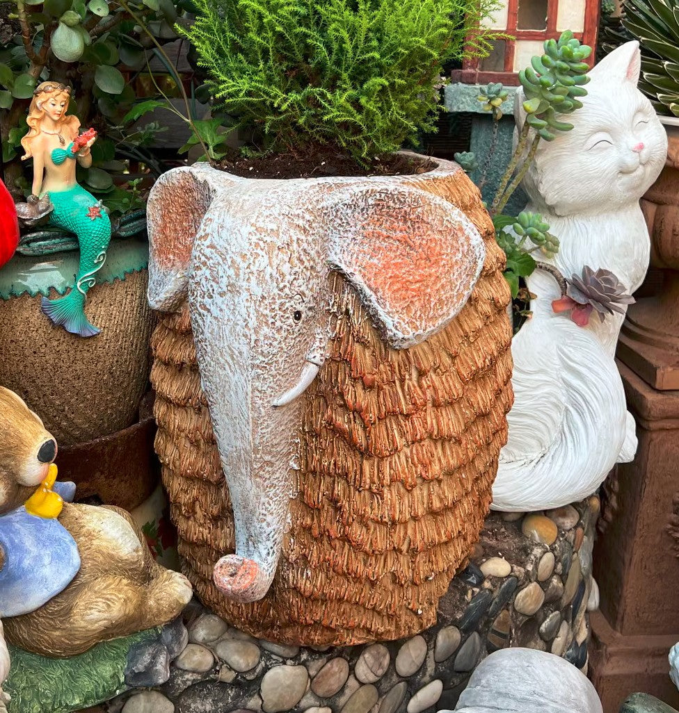 Large Elephant Flowerpot, Modern Animal Statue for Garden Ornaments, Animal Flower Pot, Resin Statue for Garden, Villa Outdoor Decor Gardening Ideas