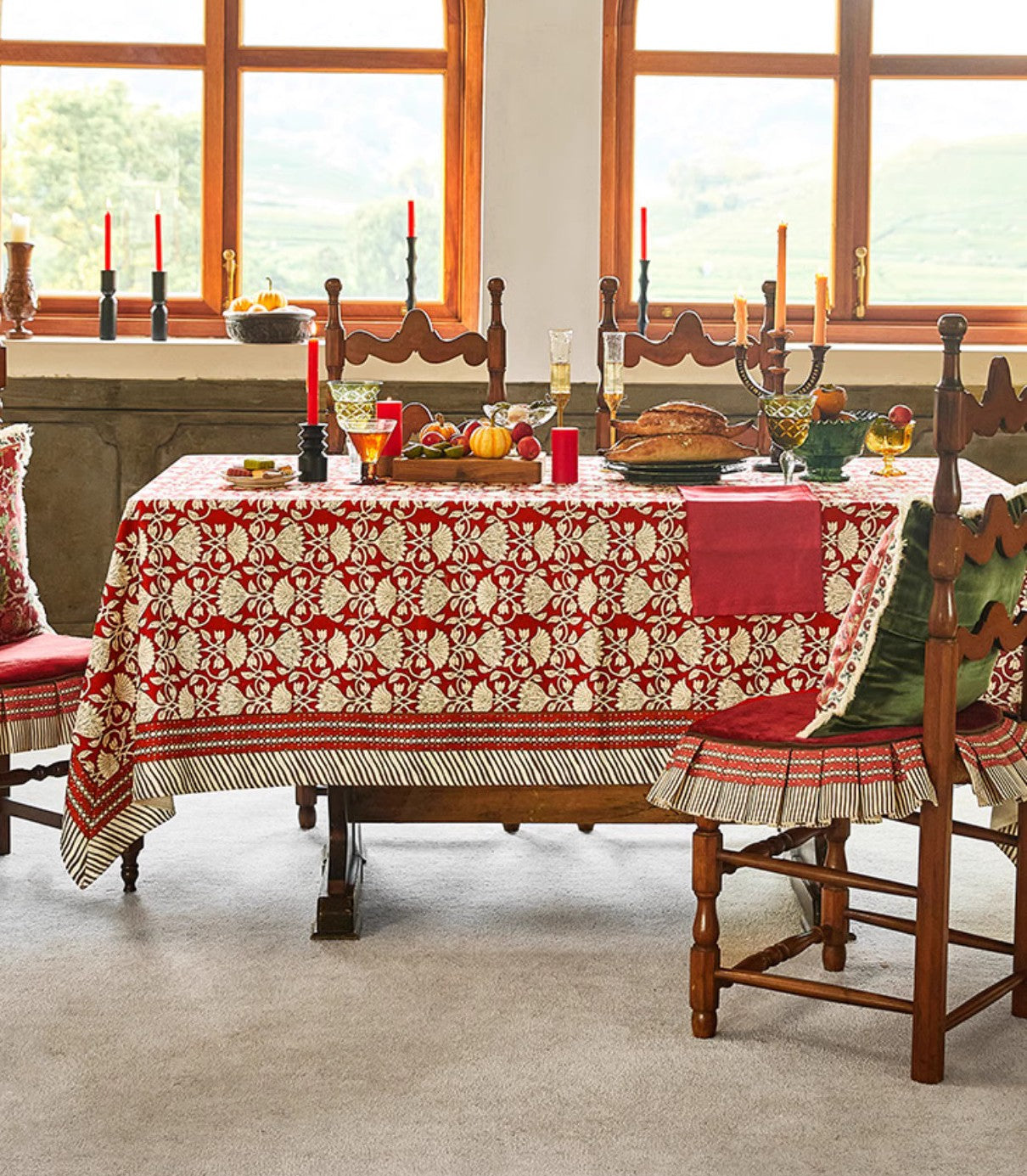 Extra Large Modern Rectangle Tablecloth for Round Table, Red Flower Pattern Table Covers for Dining Table, Red Table Cloth for Oval Table