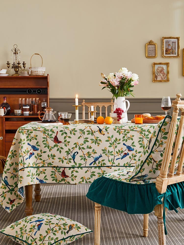 Large Modern Rectangle Tablecloth for Dining Room Table, Bird Flower Pattern Farmhouse Table Cloth, Square Tablecloth for Round Table