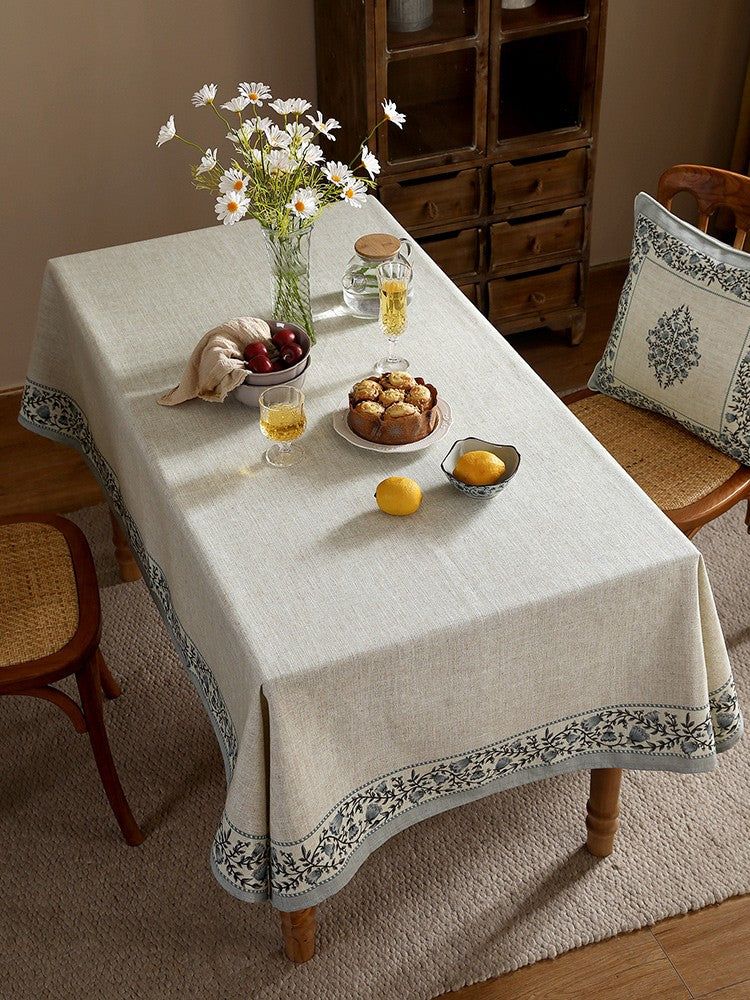 Table Cover for Dining Room Table, Flower Pattern Linen Tablecloth for Round Table, Modern Rectangle Tablecloth Ideas
