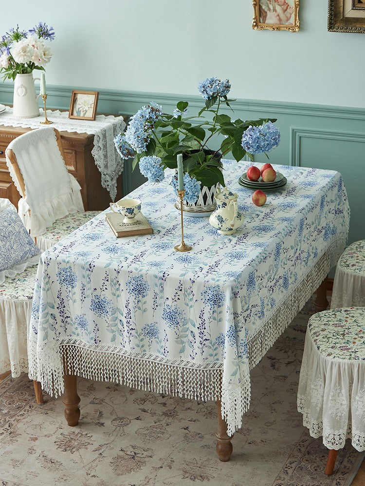 Flower Lace Tablecloth for Dining Room Table, Natural Spring Farmhouse Rectangle Table Cloth for Home Decoration, Square Tablecloth for Round Table