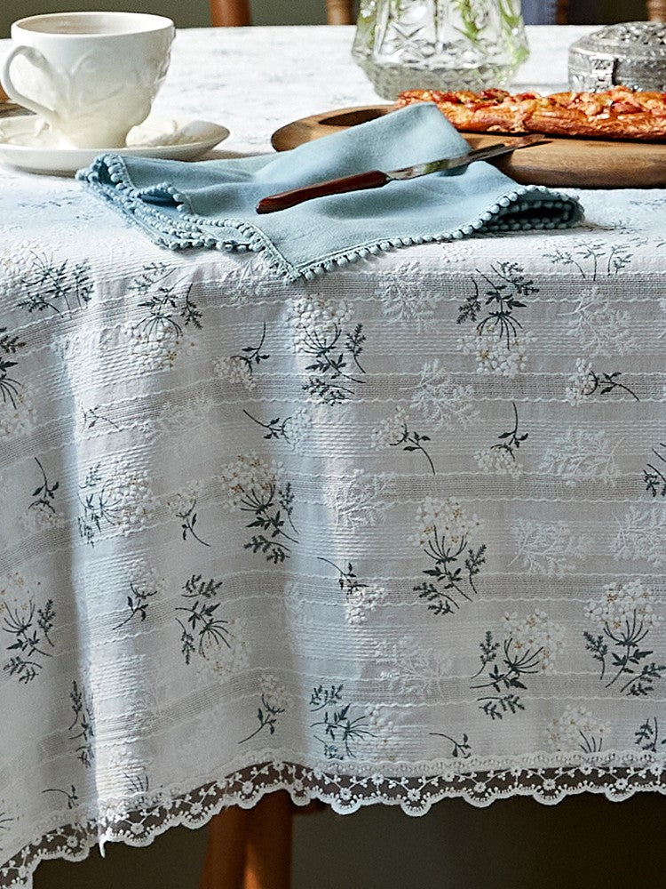 Flower Pattern White Tablecloth for Round Table, Rustic Farmhouse Table Cover for Kitchen, Modern Rectangle Tablecloth Ideas for Dining Room Table