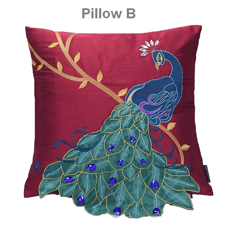 Embroider Peacock Cotton and linen Pillow Cover, Beautiful Decorative Throw Pillows, Decorative Sofa Pillows, Decorative Pillows for Couch